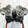 Winter Women's Imitation Rabbit Fur Mouth Pu Gloves Velvet Warm Riding Driving Touch Screen Full Finger