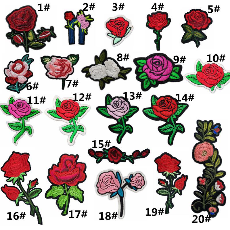 Rose Plum Blossom Embroidered Iron-On Fabric Patch for Clothing Decoration