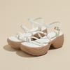 Wood grain thick-soled wedge heel sandals women's summer new muffin bottom small man height increase thin strap set toe Roman women's sandals