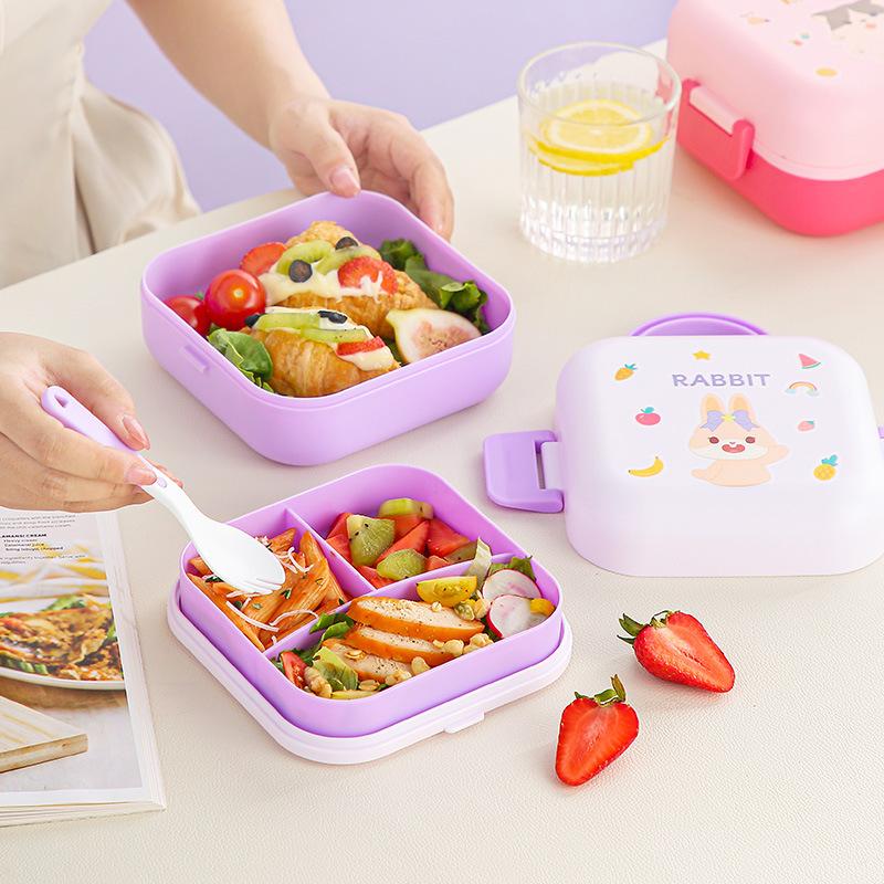 V89 Eco-friendly Food Grade Cartoon Kids Lunch Box Set With Handle Cooking Lunch Box Portable Bento Box With Free Cutlery