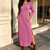 Women's Knit Long Sleeve Dress Neck Color Long Length Casual Dress
