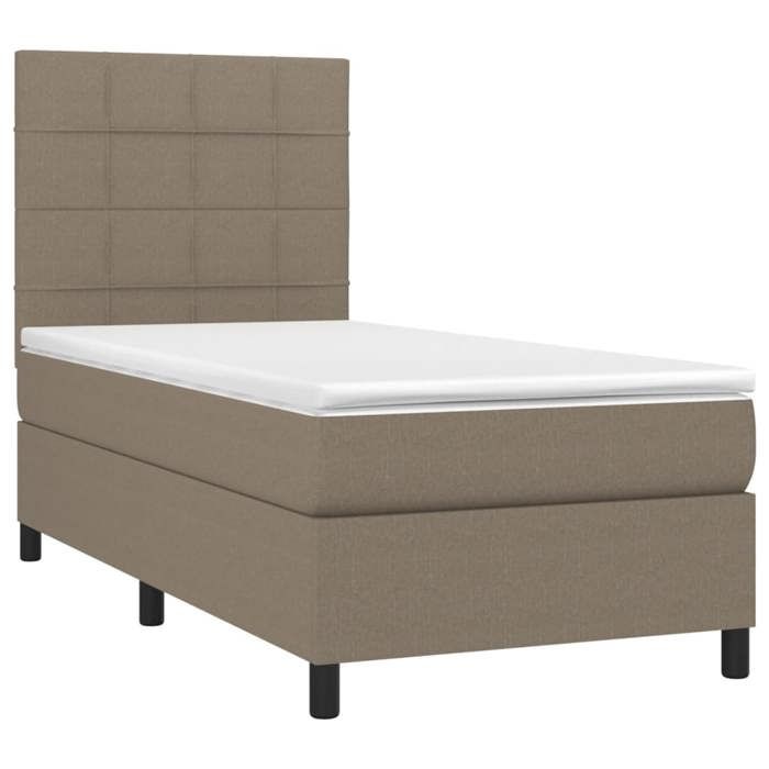 Exclusive House - Slatted Bed Base and Mattress and LED Taupe 80x200 Cm Fabric