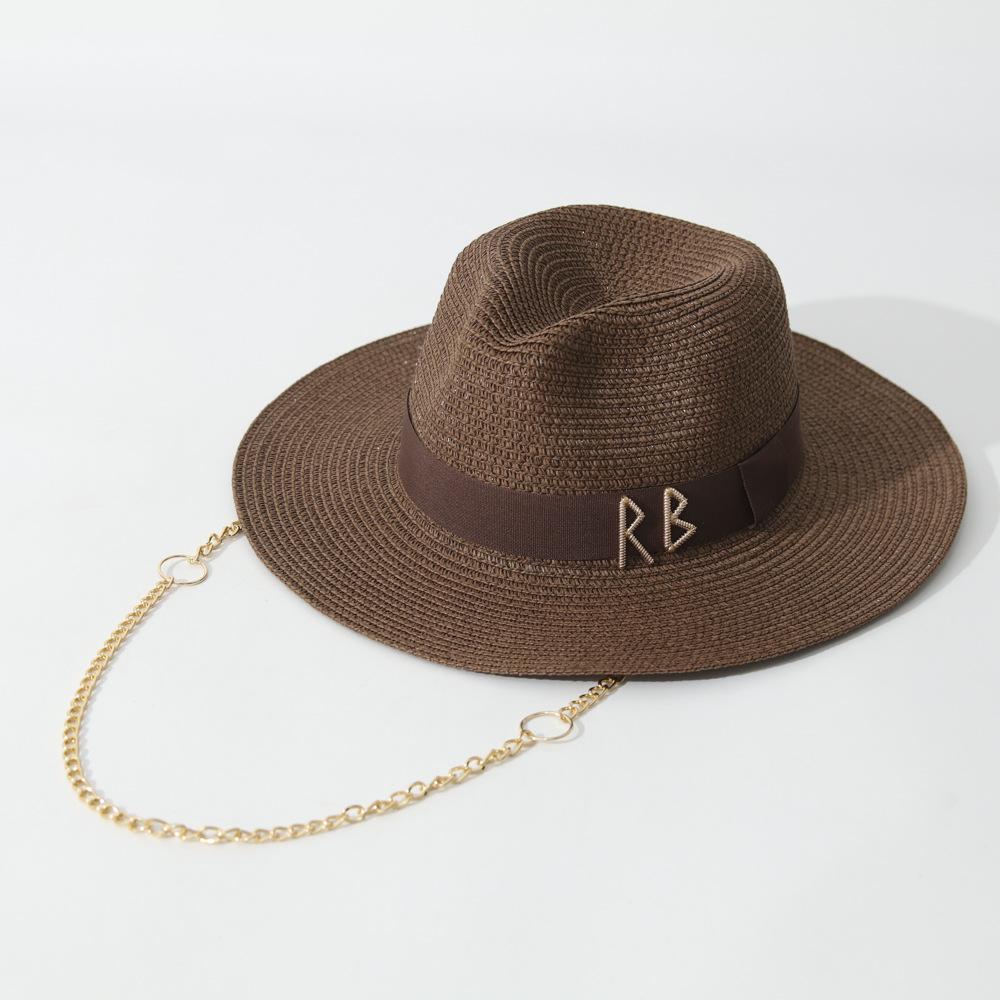 Summer Straw Fedora with Ribbon Decoration, Elegant Women's Travel Beach Sun Hat, Party Dress Chapeau Femme