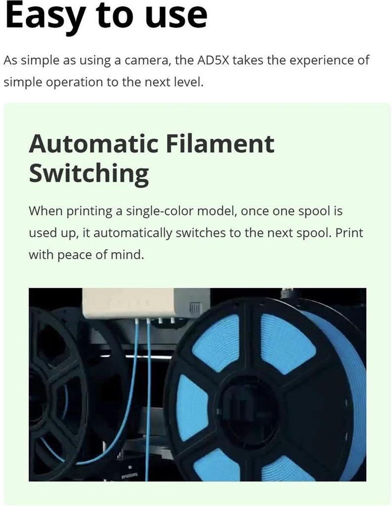 Stampante 3D Flashforge AD5X, Multicolore, Alta Velocità 600 mm/s, Livellamento Completamente Automatico, Estrusore Direct Drive 300°C, Struttura in Metallo Core XY