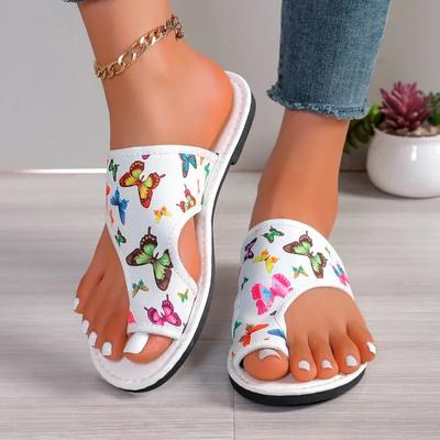 2025 Summer Open Toe Women's Slippers Printing New Plus Size Party Best Seller Comfortable Light Flat Slippers Zapatos