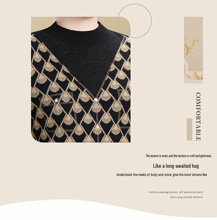Plus Size Warm Knit Pullover for Women - Autumn/Winter Round Neck Sweater for Middle-aged & Elderly