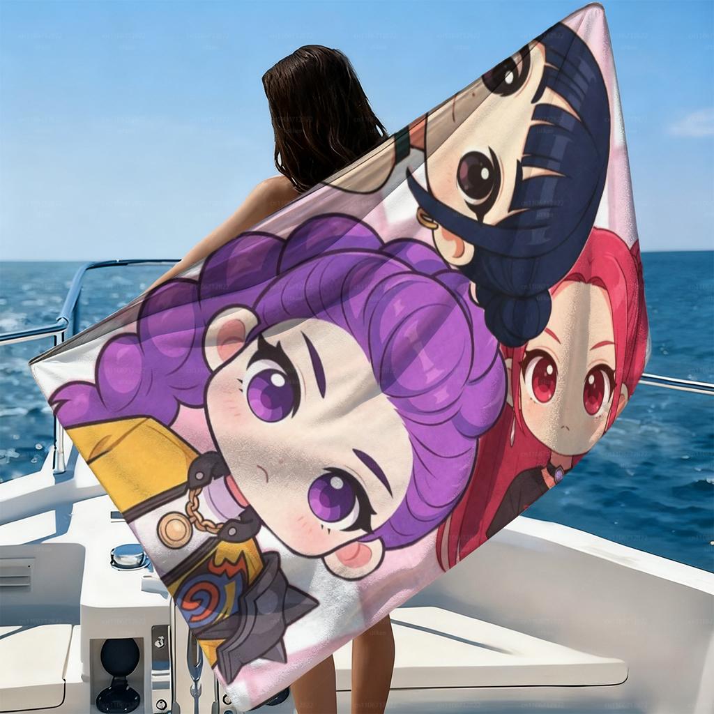Beach Towel Chibi-style Girl Group Printed Towel Large Quick Dry Sand Free Beach Blanket for Adults Women Men Suit for Fitness
