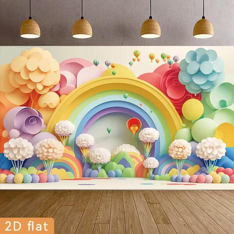 2D Whimsical Pastel Rainbow Backdrop Photography Background Banner