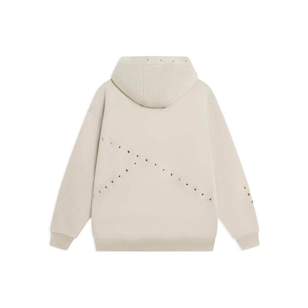 Li Ning Logo Irregular Hollow Design Hooded Pullover Long Sleeve Sweatshirt Women sweatshirt Khaki AWDSC90-1