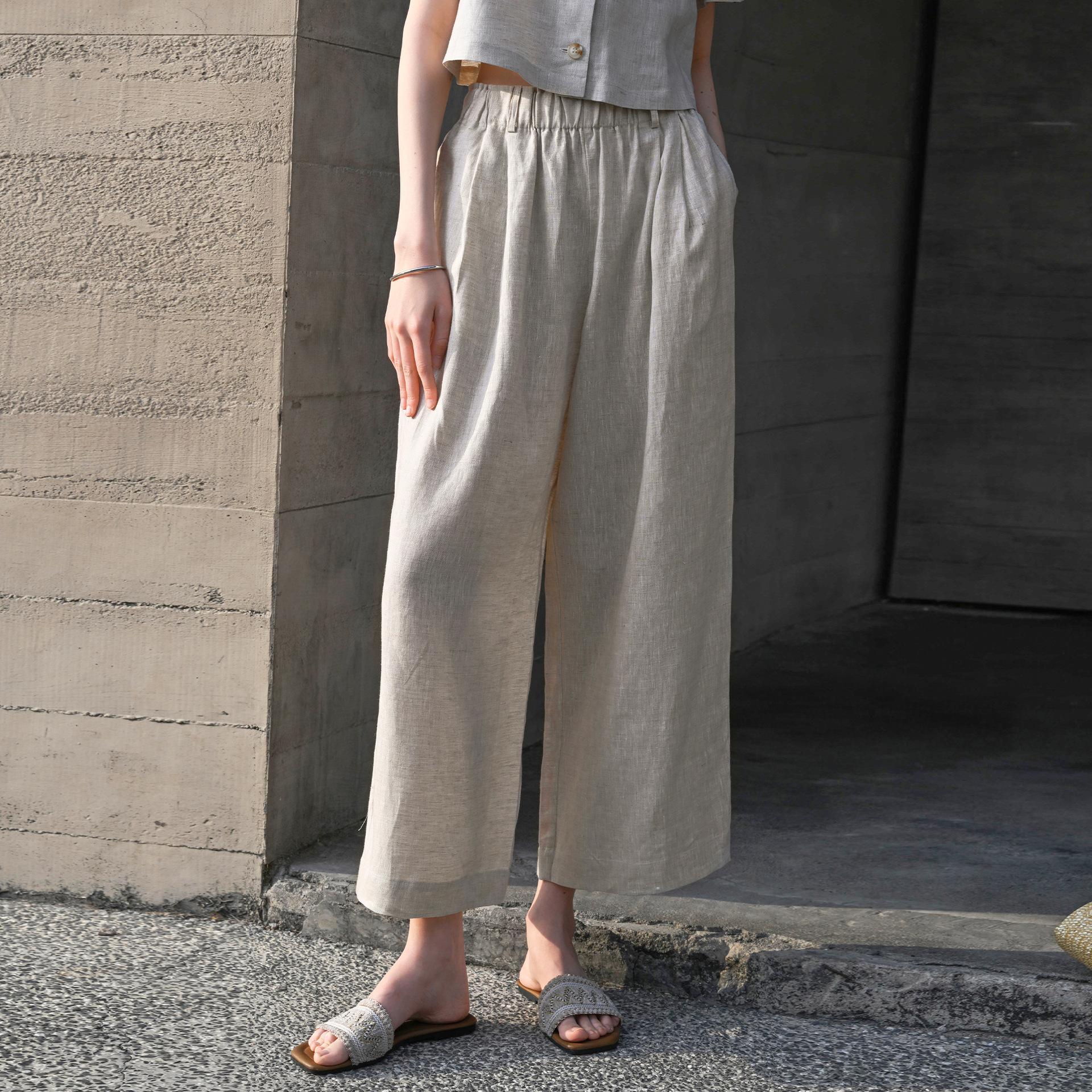 

High-quality linen casual pants for women 2026 spring/summer comfortable breathable long pants casual elastic waist straight pants S