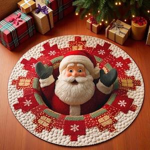 Christmas Santa Claus Round Doormat, Welcome Holiday Mat, Indoor Rug Decor for Home, Festive Xmas Gift Idea (2D Flat Printing)