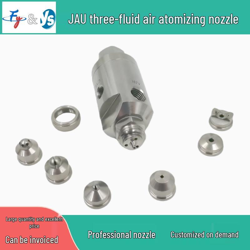 Stainless Steel Anti-Drip Triple-Fluid Air Atomizing Nozzle with Siphon and Circular Fan Spray