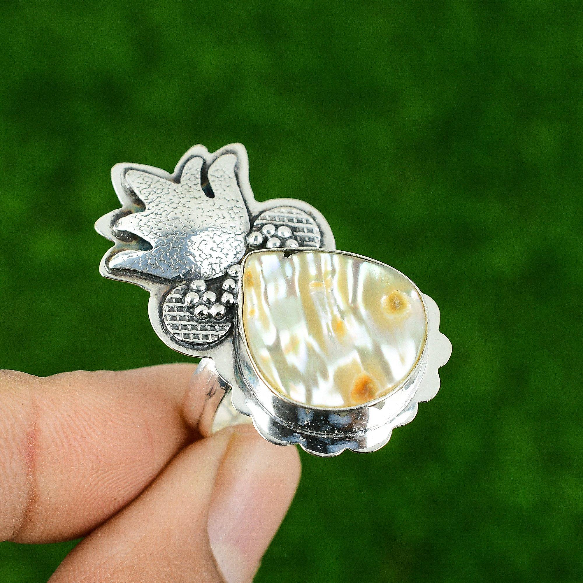 

Mother Of Pearl Stone Sterling Silver Birthday New Statement Daughter June Ring Adjustable