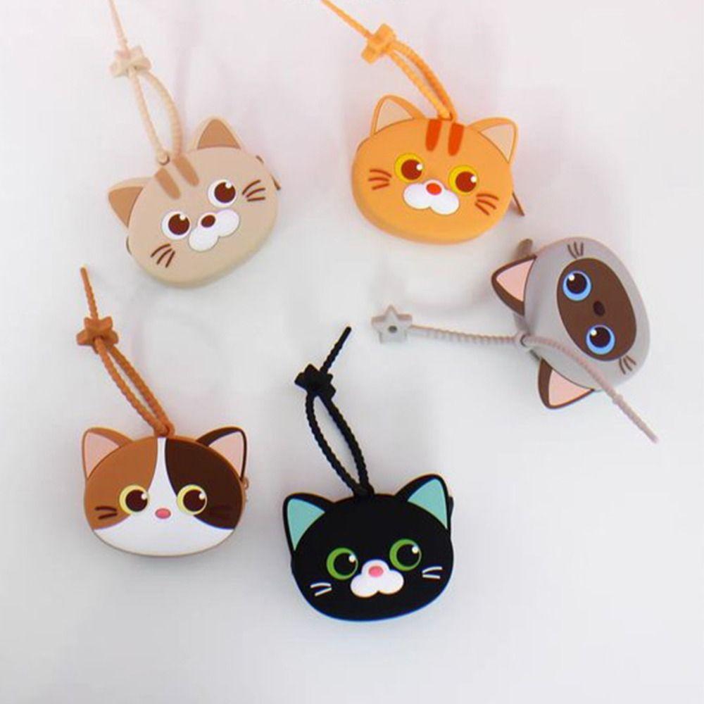 Portamonete Carino in Silicone a Forma di Gatto Cartone Animato con Portachiavi Borsa Portatile per Cavi Dati Auricolari Organizer per Donne