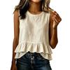 Women Sleeveless Linen Cotton Tank Top Casual Loose Fit Ruffle Hem Layered Blouse Round Neck Lightweight Summer Vest Shirt