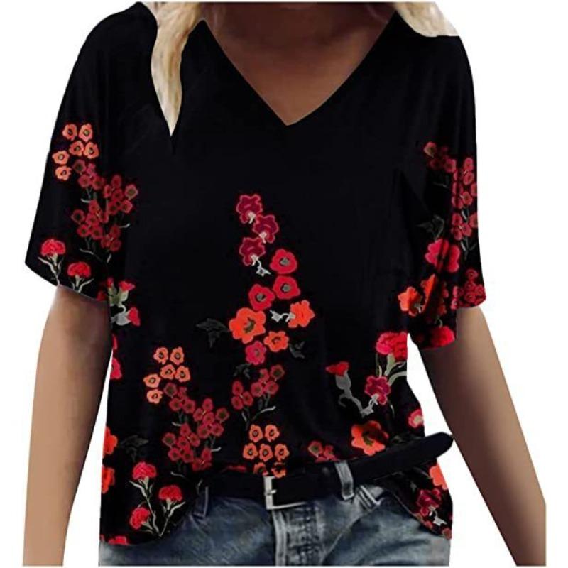 Summer V-neck 3D Abstract Printed Top Fashionable Casual Short Sleeved Women's T-shirts