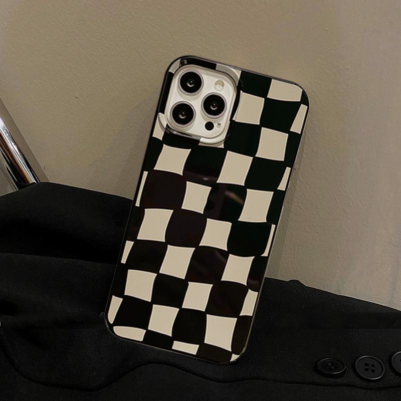 Checkerboard IPhone 16 Mobile Phone Case 13 Protective Case 15pro Max Silicone XR Suitable for 8p Soft 14
