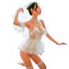 Sexy Bride Cosplay Lingerie White Sheer Lace Halter Neck Tulle Mini Dress with Veil Choker for Wedding Role Play Nightwear Party