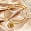 Fashion Gold Plated Flower Pendant Necklace for Women Round Natural Tiger Eye Stone Stainless Steel Necklace Waterproof Jewelry