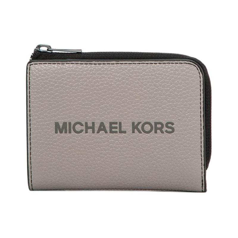 MICHAEL KORS Cooper embossed logo zipper snap closure cowhide wallet men s pearl gray серый