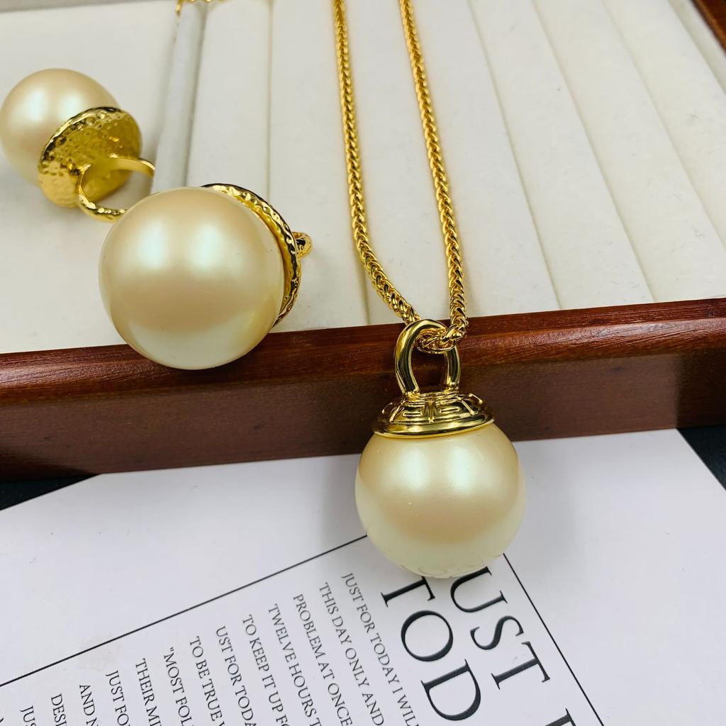 30 Centimeter Bead Necklace Ring Set, Temperament Simple Intellectual Jewelry Set, Brass Pendant Necklace.