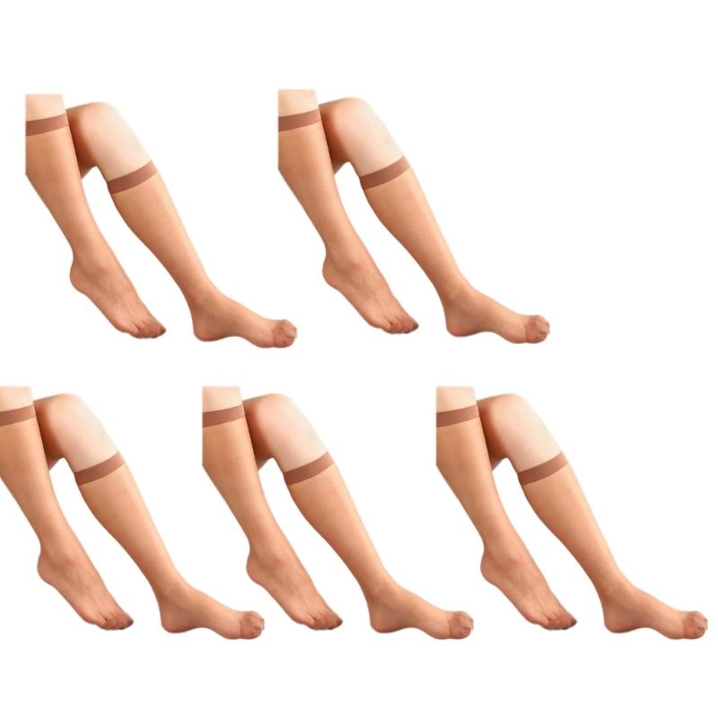 1/5/10 Pair Silky Sheer Women Over the Calf Long Socks for Office and Casual Wear Breathable Nylon Knee Length Stockings