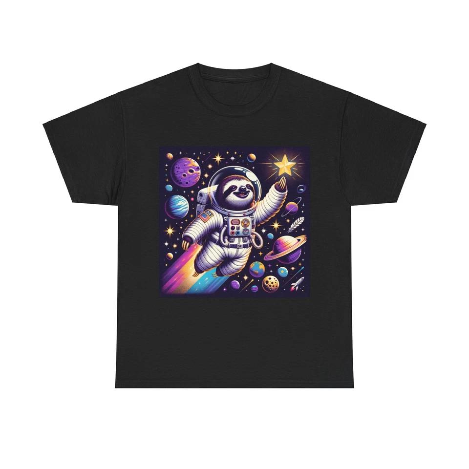 Unisex Adult T Shirt Happy Sloth Astronaut Vintage Style Art