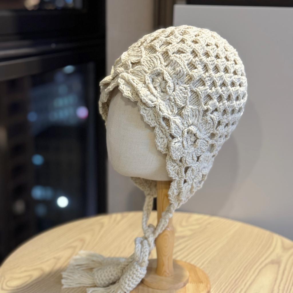 New Ethnic Style Crocheted Knitted Hat for Women Autumn and Winter Ear Protection Hooded Hat Trendy Literary Retro Tassel Warm Toe Cap