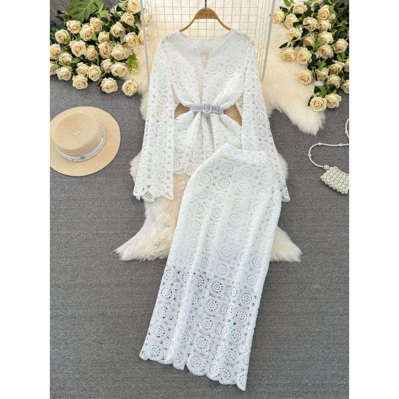 V-neck Waist-Controlled Slimming Water Soluble Lace Fashion Suit