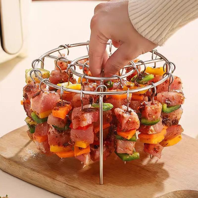 Stainless Steel Vertical Air Fryer Grill Rack with Skewers and Roasting Needles for Kitchen Ovens