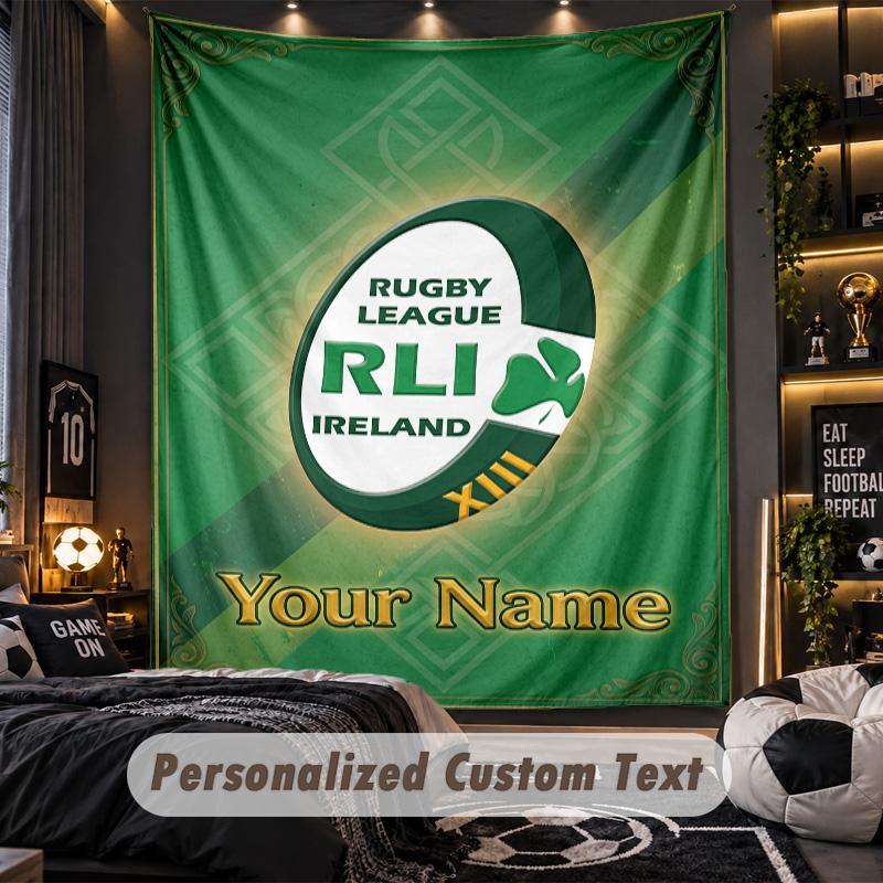 TapestryIreland Rugby Custom Name Text Personalized Wall Hanging Tapestry Home Wall Decor