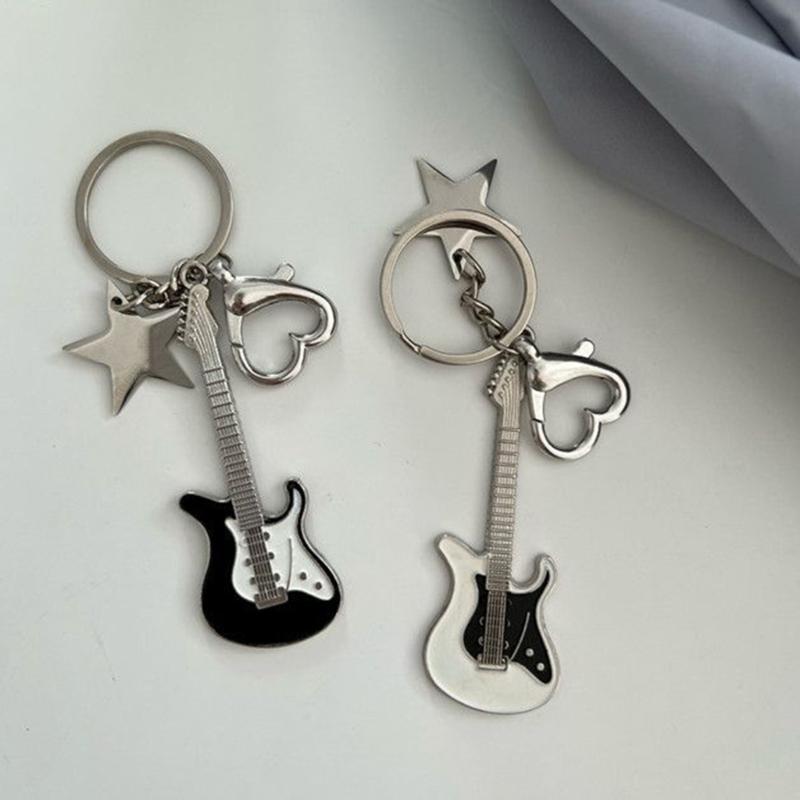 Handmade Love Keychain Sweet Romantic Pentagram Star Guitar Pendant Keychain Gift to his girlfriend Y2k Handbag Charm
