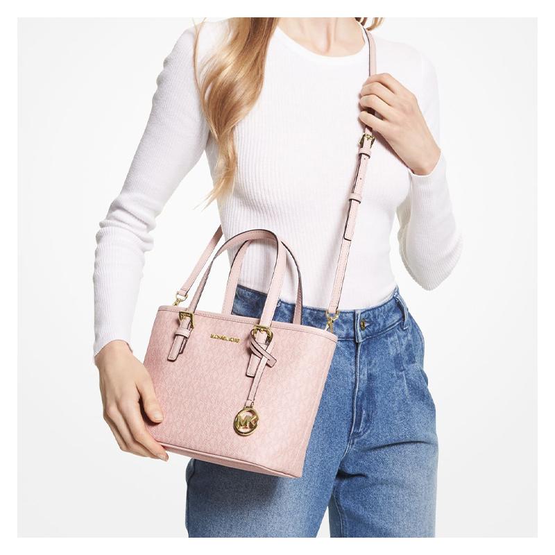 MICHAEL KORS Jet Set 27 Classic Zipper Closure Presbyopia Canvas One-Shoulder Crossbody Handbag Mini Women's Pink