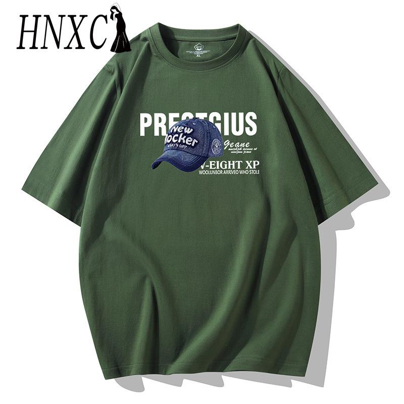 HNXC Cotton Short Sleeve T-shirt Men's Fashion Loose Half Sleeve Shirt Printed Compassionate Shirt