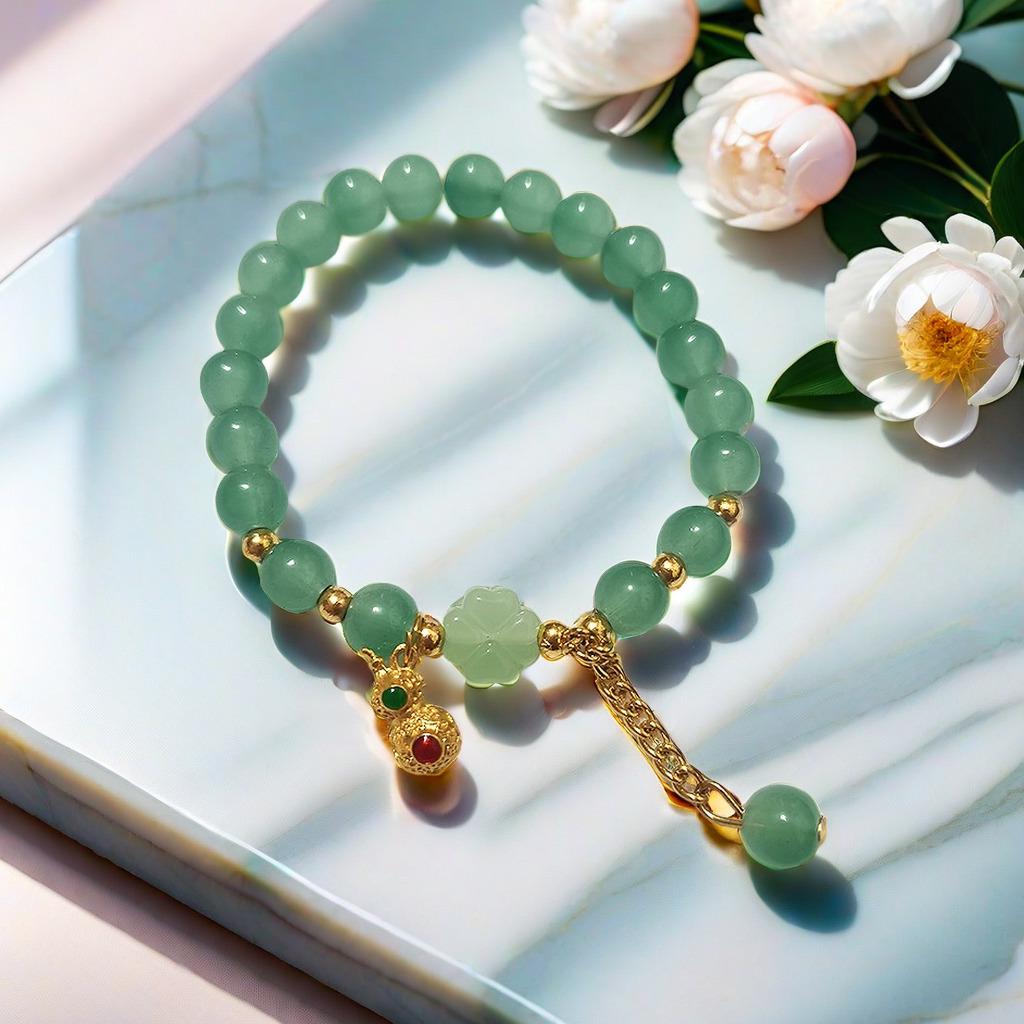 2025 Jadeite Green Jade Rabbit Bracelet: High-End Chinese Style, Year of the Snake, Elegant Women's Niche Beaded Design