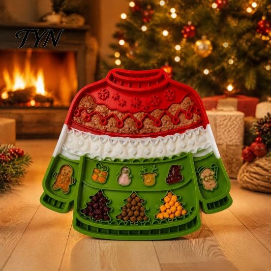 Easy Clean Pet Mat Christmas Dog Lick with Powerful Suction Cups, Silicone Slow Feeder for Boredom Breaker Pets, Non-Slip Festive Puppy Feeding
