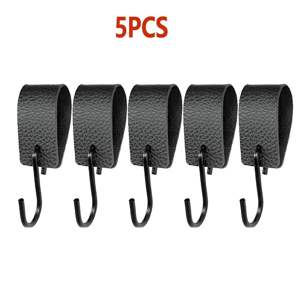 

5/10Pcs Black Leather S Hooks For Home Kitchen Outdoor Camping Hook Multi-functional Stainless Steel Coat Hook