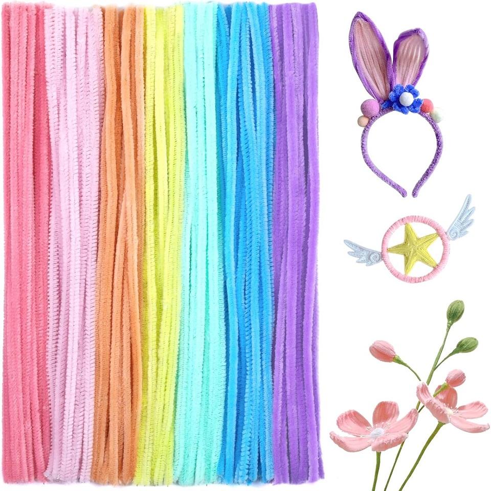 100Pcs 30cm Colors Chenille Stem Twisted Rod Iron Wire DIY Handcraft Wool Root Fluffy Bar Twisting Decor Pipe Cleaner Plush
