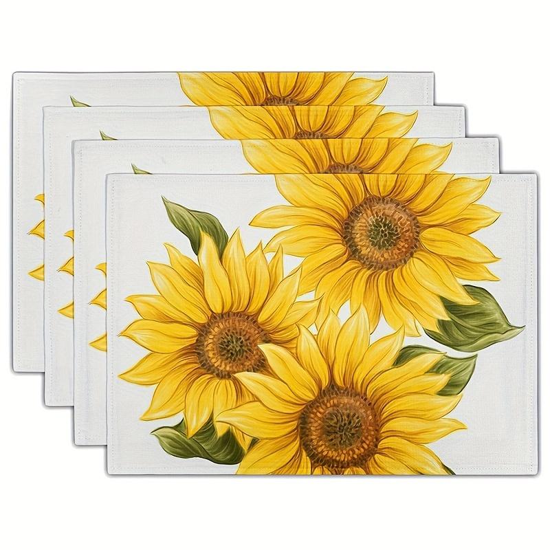 4pcs Placemats Summer Theme Floral Pattern Table Pad Set Colorful Printed Wooden Planks Table Mat for Indoor Dining Table Decor