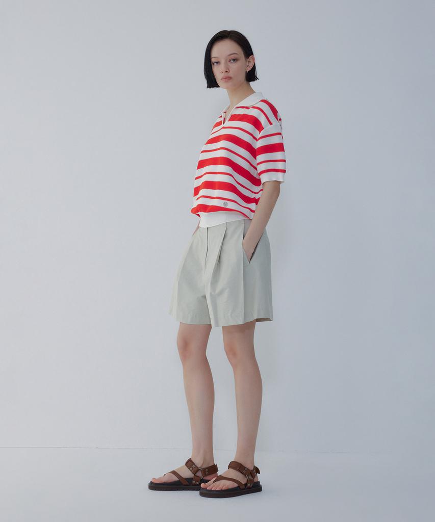 Bobeu Stripe Pattern Collared Neck Pullover_Red 7156250006