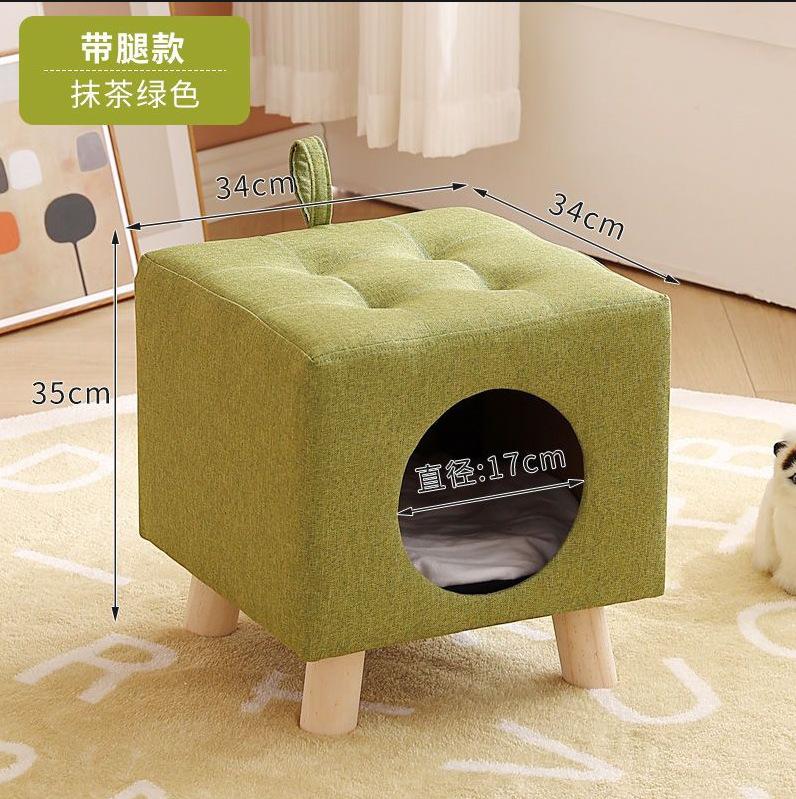 Solid Wood Cat Nest Stool Four Seasons Universal Cat House Kitten Semi-closed Pet Bed Warmth