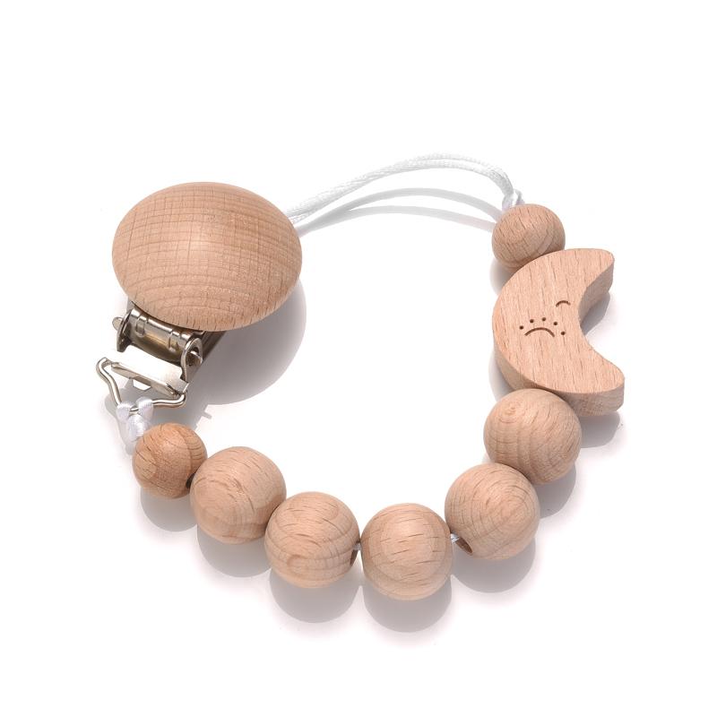 Baby Beech Wood Pacifier Clip Hand Ring Set Wooden Round Bead Soother Nipple Chain For Nursing Toy Infant Teether Teething Chain