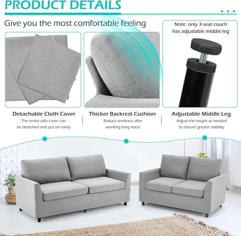 2 Seater Sofa with Removable Sofa Covers Double Seat Small Sofa Two Seater Couch Modern Living Room