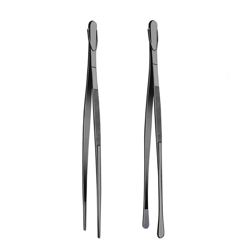 2Pcs Heavy Duty Nonrust Steel Food Tongs Extra Long 30cm Kitchen Utensils For BBQ And Hot Dishes Safe Grip Design