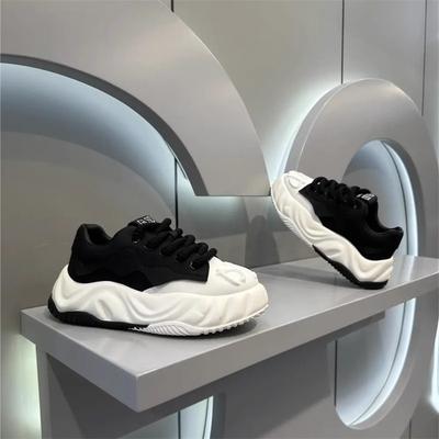 European Station Color Matching Dad Shoes 2024 Autumn New Soft Leather Splicing Heightened Thick-soled Non-slip Sports and Leisure Men's Shoes
