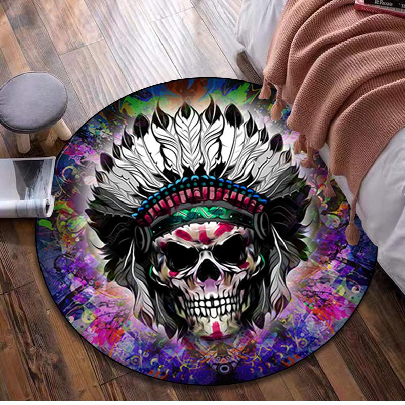 Gothic Skull Circular Rug Office Decorative Carpet For Living Room Bedroom Door Mat Floor Rug Computer Chair Area Rug