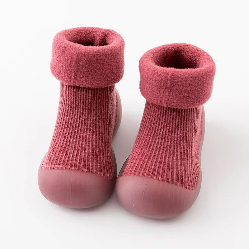 Baby Walking Socks, Autumn and Winter with Thick Velvet and Soft Sole, Anti Slip Shoes for Boys and Girls, Pure Cotton Socks