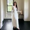 Pure desire deep V sexy lace splicing dress autumn and winter new temperament waist show figure A word long dress