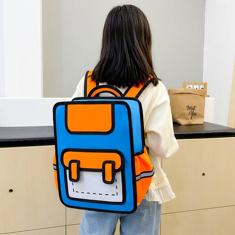 Schoolbag two-dimensional element 1D backpack 1D three-dimensional first, second and third grades boys, girls, children's school bag cartoon