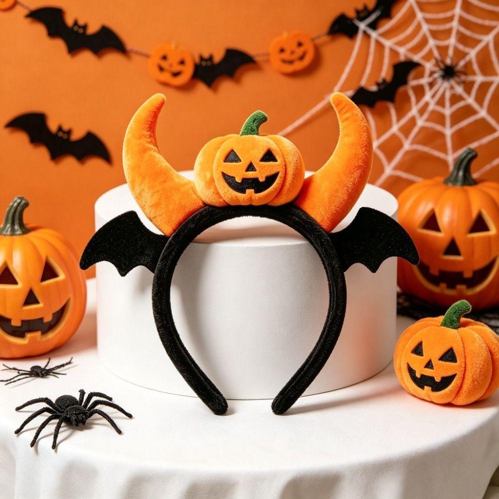 Lightweight Pumpkin Headband Elastic Halloween Head Hoop Festival Cosplay Props Bat Hairband Teens